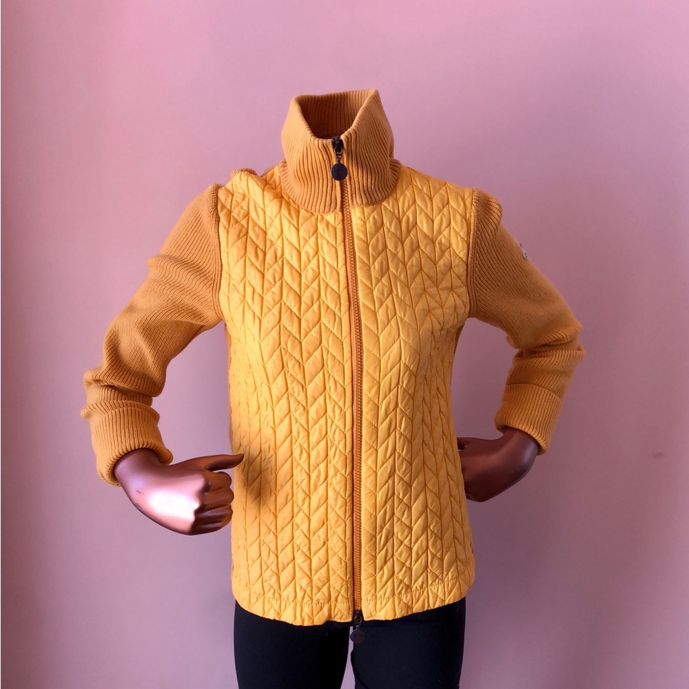 Moncler XS Padded wool puffer cardigan yellow sweater.